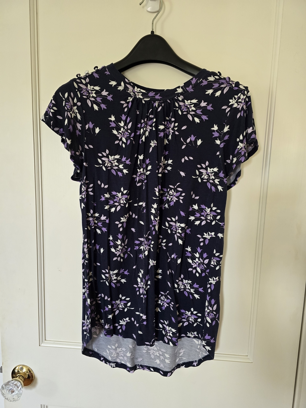 Liz Claiborne Navy Floral Short Sleeve Tunic - Purple & White